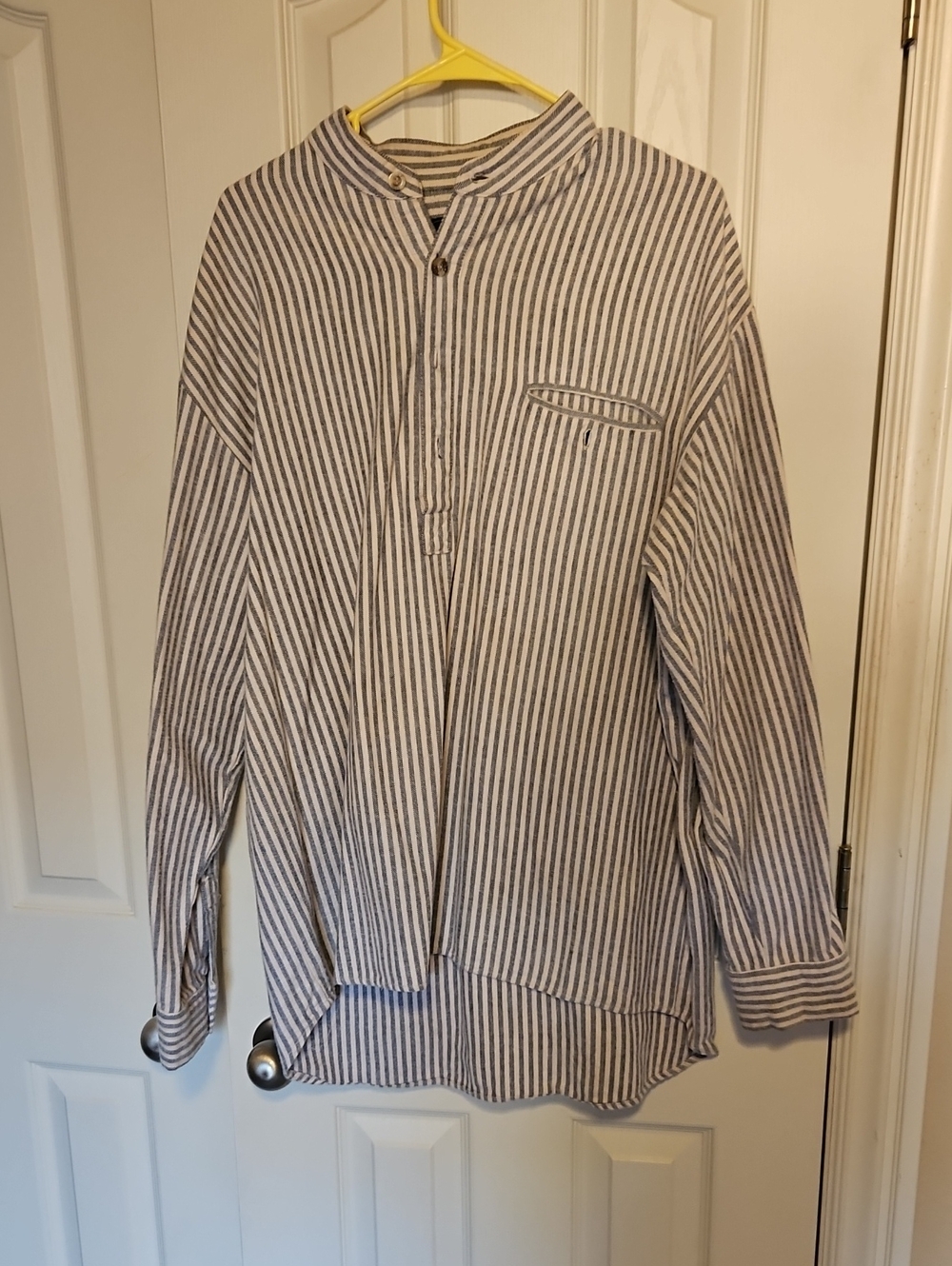 Striped Mandarin Collar Men’s Shirt - Blue & White